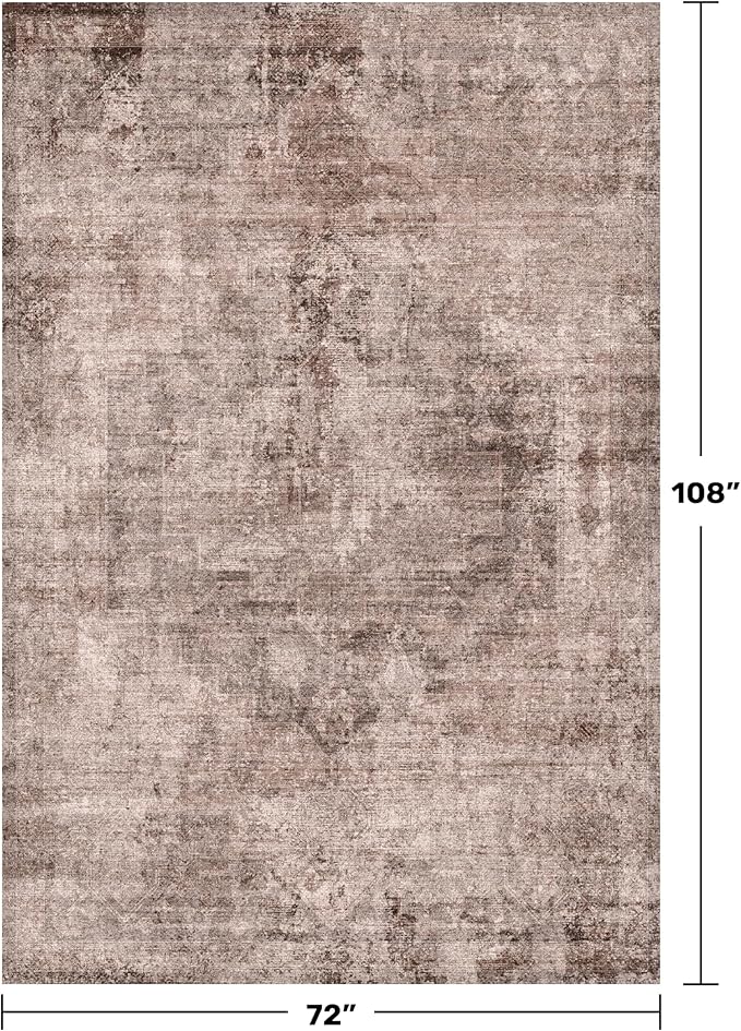 Hazo Haus 6x9 Washable Terracotta Area Rug for Living Room, Vintage Distressed Brown Red Rug for Dining Room Bedroom Office, Non Slip Low Pile Farmhouse Boho Stain Resistant Large Rug