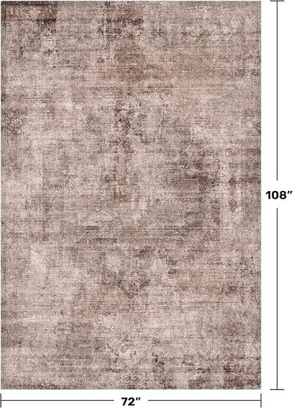 Hazo Haus 6x9 Washable Terracotta Area Rug for Living Room, Vintage Distressed Brown Red Rug for Dining Room Bedroom Office, Non Slip Low Pile Farmhouse Boho Stain Resistant Large Rug