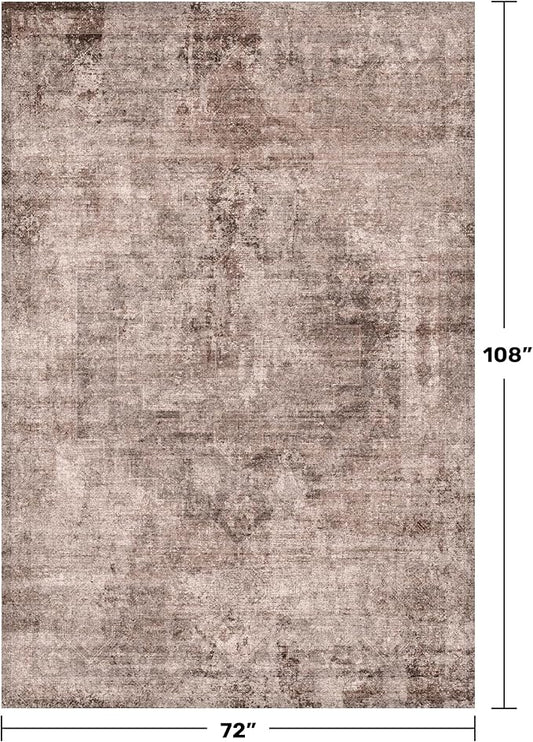 Hazo Haus 6x9 Washable Terracotta Area Rug for Living Room, Vintage Distressed Brown Red Rug for Dining Room Bedroom Office, Non Slip Low Pile Farmhouse Boho Stain Resistant Large Rug