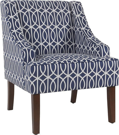 Homepop Home Decor Upholstered Classic Swoop Arm Accent Chair Accent Chairs for Living Room & Bedroom Decorative Home Furniture, Classic Navy Geometric