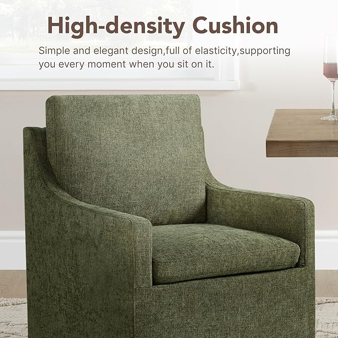 KISLOT Upholstered Dining Chairs Set of 2, Modern Dining Room Chairs with Casters & Washable Cover, Rolling Accent Chair with Hidden Storage for Kitchen, Farmhouse, Living Room, Green, 2 Box
