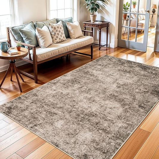 3x5 Living Room Area Rug - Modern Abstract Washable Bedroom Rugs with Non Slip Rubber Backing Indoor Low Pile Carpet for Office Nursery Soft Ultra Thin Home Decor Floor Mat for Bathroom 3x5 Brown