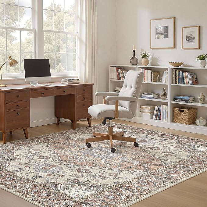 6x9 Washable Area Rugs for Living Room: Non Slip Vintage Brick Red Rug, Large Soft Stain Resistant Indoor Floor Carpets for Bedroom Dining Room Nursery Home Office Kid & Pet Friendly