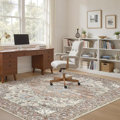 6x9 Washable Area Rugs for Living Room: Non Slip Vintage Brick Red Rug, Large Soft Stain Resistant Indoor Floor Carpets for Bedroom Dining Room Nursery Home Office Kid & Pet Friendly