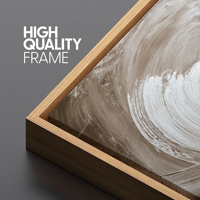 SIGNLEADER Framed Canvas Print Wall Art Set Warm Brown and White Swirl Abstract Illustrations Minimal Decorative Bohemian Nordic for Living Room, Bedroom, Office - 16"x24"x3 NATURAL