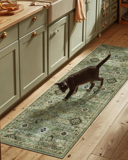 Washable Runners for Hallways Kitchen Rugs: 2'6"x8' Runner Rug Stain Resistant Non Slip Low Pile Soft Carpet Runners for Hallways Bedroom Kitchen Entryway Indoor Laundry Room Farmhouse