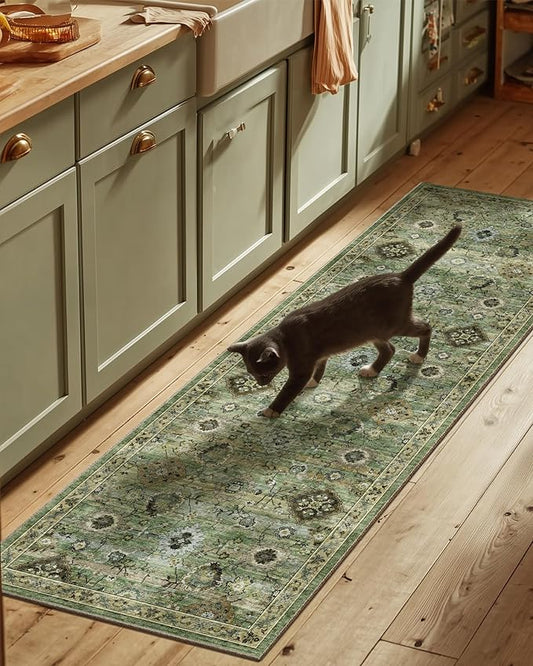 Washable Runners for Hallways Kitchen Rugs: 2'6"x8' Runner Rug Stain Resistant Non Slip Low Pile Soft Carpet Runners for Hallways Bedroom Kitchen Entryway Indoor Laundry Room Farmhouse