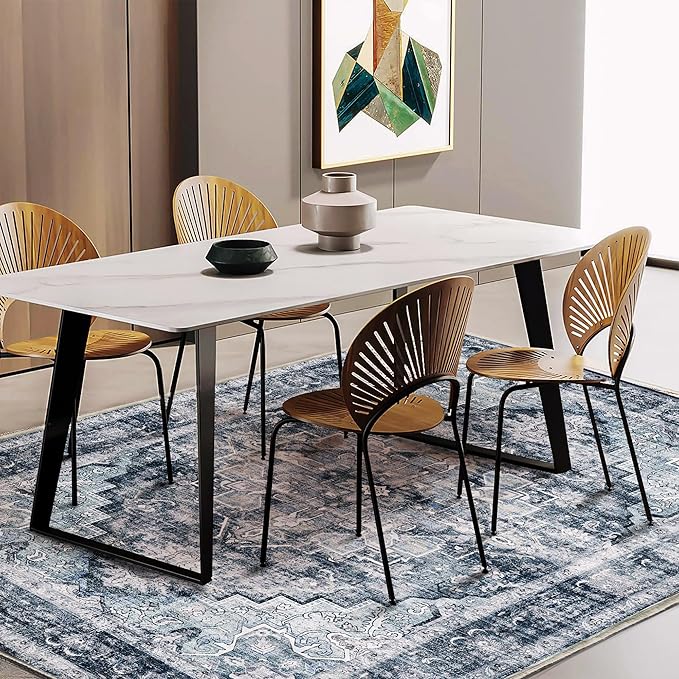 CHAMPLANT Area Rug 5'x7' Dark Blue Washable Vintage Traditional Floor Cover Thin Retro Kitchen Indoor Distressed Non Slip Carpet for Living Room Bedroom Dining Room