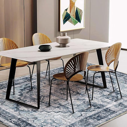 CHAMPLANT Area Rug 5'x7' Dark Blue Washable Vintage Traditional Floor Cover Thin Retro Kitchen Indoor Distressed Non Slip Carpet for Living Room Bedroom Dining Room
