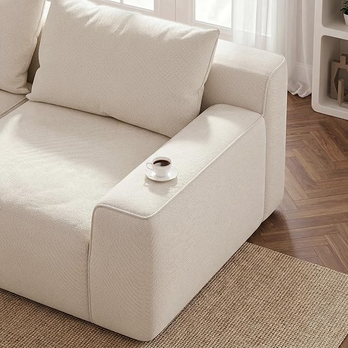 Homkdom L-Shaped Cloud Boneless Couch with Deep Seat, Modular Sectional Sofa with Oversized Chaise, 6 Layouts Combination for Living Room, Apartment, No Assembly (White Check, Left Facing Chaise)