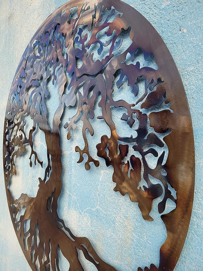 36” Tree of Life Metal Wall Art – Large Round Statement Wall Decor for Living Room Above Couch – Premium Laser-Cut Steel, Vibrant Heat Color Finish