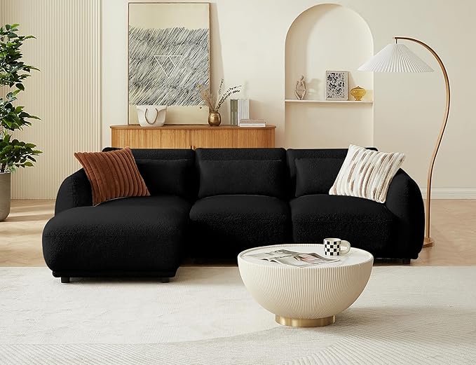 L Shaped Modular Sectional Couch with Removable Ottoman, Convertible Cloud Sofa for Living Room,Comfort Small Couch for Small Spaces(3 Set + 1 Ottomans - Black)