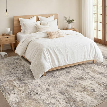 Nakagishi 10x12 Area Rugs Living Room: Washable Abstract Large Neutral Soft Rug Stain Resistant Modern Indoor Floor Non-Slip Carpet for Bedroom Nursery Playroom Office Dining Room Dorm- Brown Grey