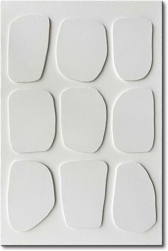 Creespi Hand Painted 3D Textured White Wall Art 24x36 inches,Modern Abstract Minimalist Art Canvas Painting for Home Wall Decor