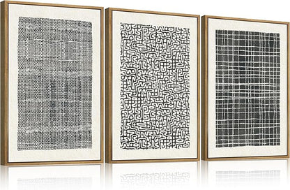 BINCUE Abstract Line Wall Art Set of 3 Modern Neutral Black Wall Decor Geometric Minimalist Artwork Framed Black Wall Pictures Abstract Black Wall Art Neutral Minimalist Artprints for Living Room Bedroom Office Bathroom 24"x36" Gift