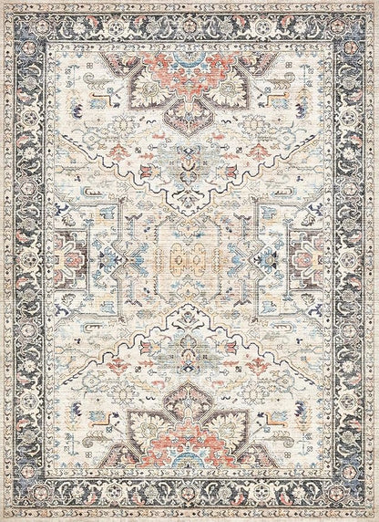 Area Rug for Living Room - 6x9 Soft Machine Washable Oriental Vintage Floral Distressed Large Indoor Floor Carpet for Bedroom Under Dining Table Home Office Decor - Multi