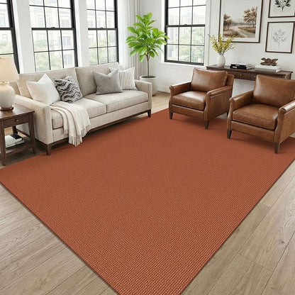 KOZYFLY Orange 6x9 Dining Room Rugs, Washable Area Rug for Living Room, Non Slip Rugs for Bedroom, Braided Floor Carpet for Nursery, Office, Cotton Rug Home Indoor Decor, Burnt Orange/Tan