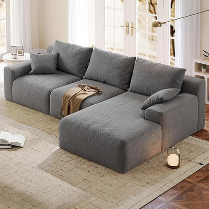 Homkdom L-Shaped Cloud Boneless Couch with Deep Seat, Modular Sectional Sofa with Oversized Chaise, 6 Layouts Combination for Living Room, Apartment, No Assembly (Grey Check, Right Facing Chaise)