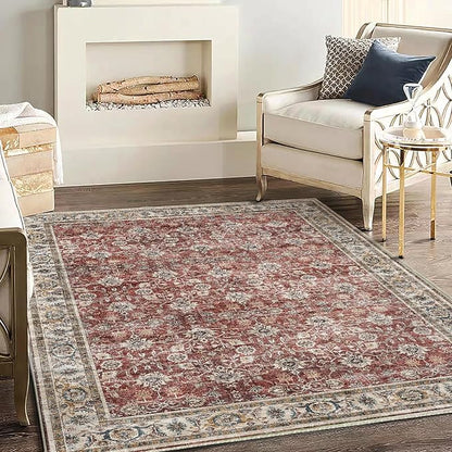 CHAMPLANT Area Rug 5'x7' Washable Rug Vintage Traditional Floor Cover Thin Retro Kitchen Indoor Distressed Non Slip Carpet for Living Room Bedroom Dining Room