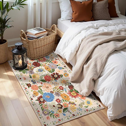 2x5 Entryway Runner Rugs, Non Slip Washable Rugs with Rubber Backing Soft Floral Carpet Runner for Kitchen, Laundry, Bedroom, Bathroom, Beige Garden, 2 x 5