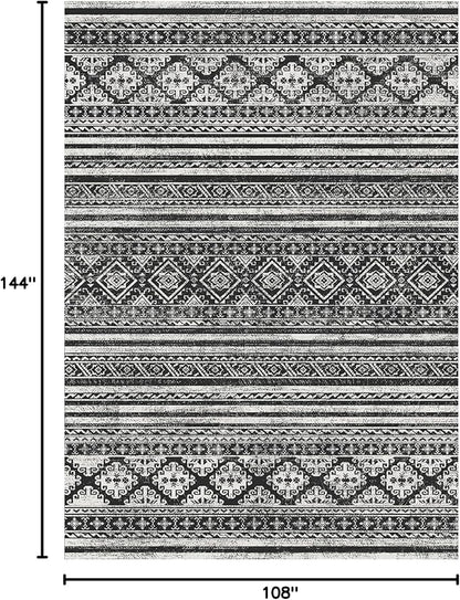 RUGSURE Washable Area Rugs 9' x 12' - 1/6 Thick - Moroccan-Inspired -Stain & Water Resistant Non-Slip - Resistant Rug for Living Room, Bedroom, Nursery, Pet & Child Friendly (Black)