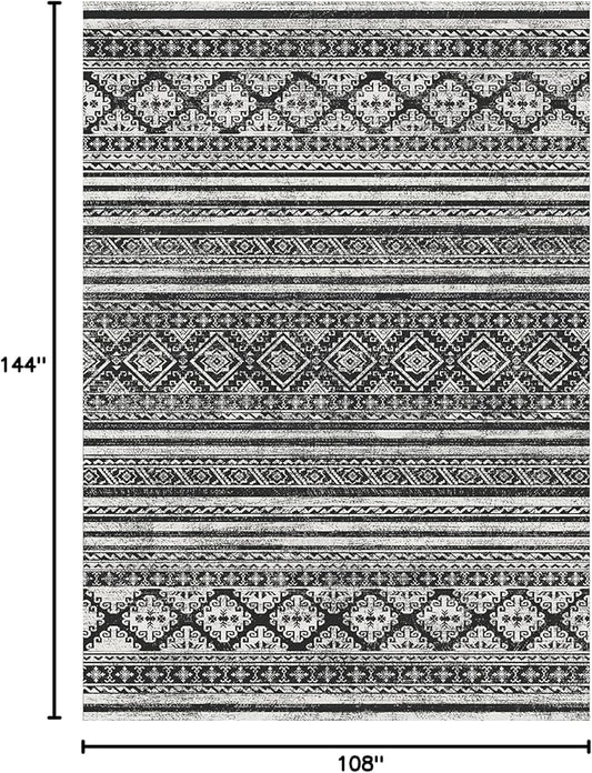 RUGSURE Washable Area Rugs 9' x 12' - 1/6 Thick - Moroccan-Inspired -Stain & Water Resistant Non-Slip - Resistant Rug for Living Room, Bedroom, Nursery, Pet & Child Friendly (Black)