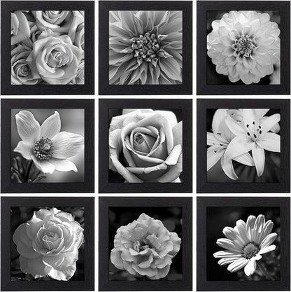 eletecpro 6x6 Picture Frames Set of 9, Classic Gallery Wall Frame Displays 6x6 Photos on the Table, Square Collage Wall Decor, Black Picture Frames with Hanging Hardware for Home Wall Art