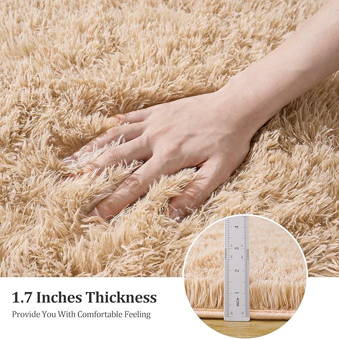6x9 Large Area Rugs for Living Room, Beige Fluffy Shag Rug for Bedroom and Nursery, Soft and Comfy, Big Neutral Carpet for Kids, Girls, Boys Room Dorm Home Decor Aesthetic, Upgrade Non Slip