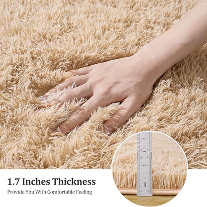 6x9 Large Area Rugs for Living Room, Beige Fluffy Shag Rug for Bedroom and Nursery, Soft and Comfy, Big Neutral Carpet for Kids, Girls, Boys Room Dorm Home Decor Aesthetic, Upgrade Non Slip