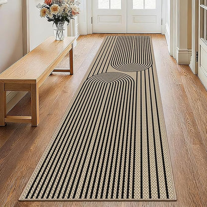 Easy Jute Hallway Runner Rug, 2' x 8' Kitchen Runner, Black Farmhouse Ultra-Thin Washable Non-Slip Carpet Runner for Laundry, Bedroom, Backyard, Outdoor, Home Decor
