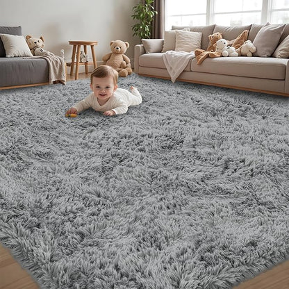 8x10 Area Rug for Living Room:Ultra Soft Fluffy Shag Light Grey Rugs,Large Fuzzy Plush Indoor Non Slip Carpet Washable Rug for Bedroom Kids Nursery Office Dorm Modern Decor(Light Grey 8'x10')