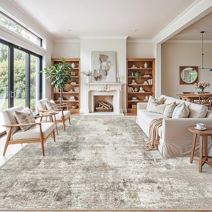 11x14 Area Rug for Living Room Washable – Large Neutral Room Size Bedroom Dining Room Rug Soft Low-Pile Modern Abstract Oversized Indoor Carpet – Non-Slip Stain-Resistant (Beige Grey)