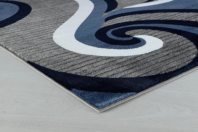 GLORY RUGS Modern Area Rug Swirls Carpet Bedroom Living Room Contemporary Dining Accent Sevilla Collection 4817A (Navy, 5x7)