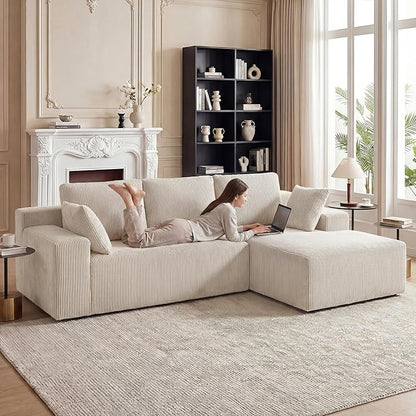 GRUSIGN Cloud Sectional Boneless Couches for Living Room, Modular L Shaped Couch with Deep Seat Oversized Right Facing Chaise, Memory Foam Compressed Spineless 3 Seater Sofa for Apartment, Taupe | No Assembly Required, Deep Seat, Cat-Claw Resistant, Hi...