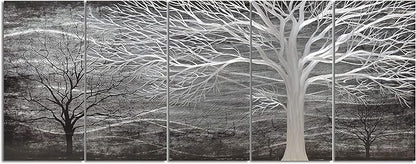 Yihui Arts Tree Metal Wall Art For Living Room Black Grey Silver Color Pictuers For Decor