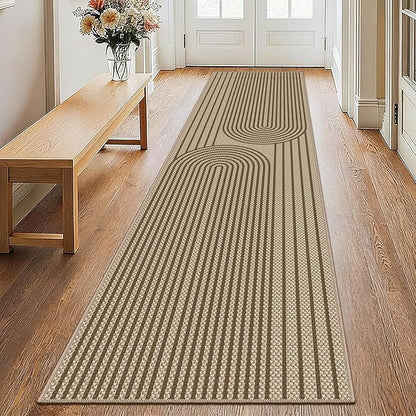 Easy Jute Hallway Runner Rug, 2' x 8' Kitchen Runner, Brown Farmhouse Ultra-Thin Washable Non-Slip Carpet Runner for Laundry, Bedroom, Backyard, Outdoor, Home Decor
