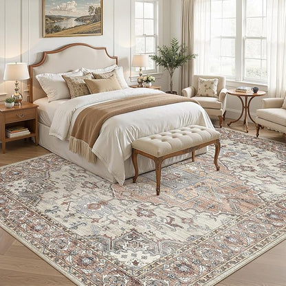 9x12 Washable Area Rugs for Living Room: Non Slip Vintage Brick Red Rug, Large Soft Stain Resistant Indoor Floor Carpets for Bedroom Dining Room Nursery Home Office Kid & Pet Friendly