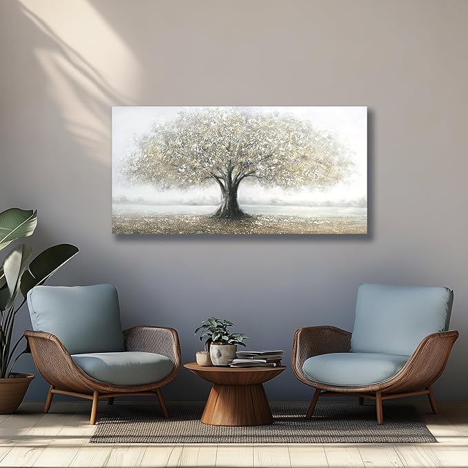 Yuaxker Tree Wall Art Gray Wall Decor Modern Home Decor Trendy Canvas Painting Artwork for Living Room Bedroom Dining Room Office Home Decor 24x48 Inch