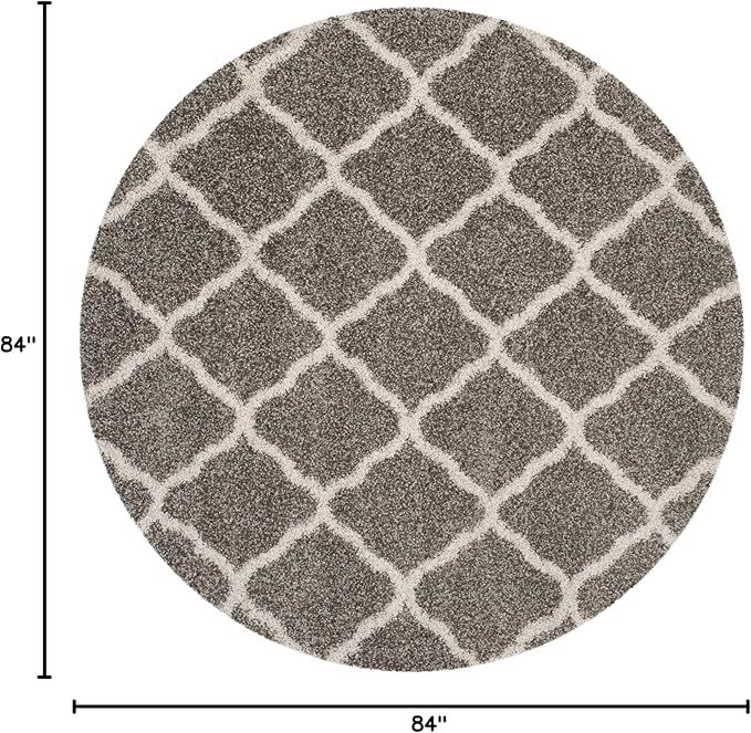 SAFAVIEH Hudson Shag Collection 7' Round Grey/Ivory SGH283B Moroccan Trellis Non-Shedding Living Room Bedroom Dining Room Entryway Plush 2-inch Thick Area Rug