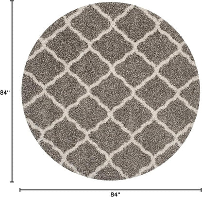 SAFAVIEH Hudson Shag Collection 7' Round Grey/Ivory SGH283B Moroccan Trellis Non-Shedding Living Room Bedroom Dining Room Entryway Plush 2-inch Thick Area Rug