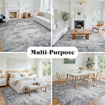 Area Rug 5x7 Living Room Rug Washable: No-Slip Abstract Soft Thin Large Gray White Rugs, Indoor Floor Stain Resistant Modern Carpet for Bedroom Dining Room Farmhouse Nursery Home Office
