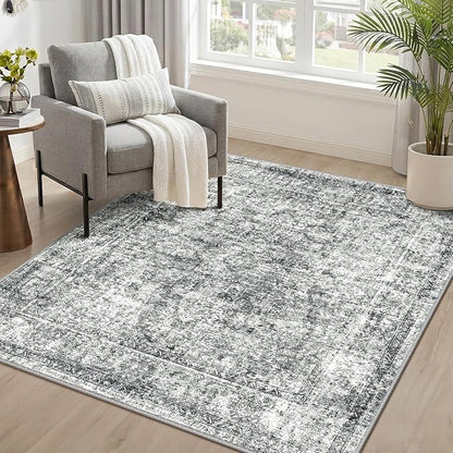 CAPALOCA Machine Washable Rugs Nursery Rug Sq5ft Cute Girl Non Slip Low Pile Water Repellent Soft Print Pattern for Bedroom Indoor Decor Kids Playroom Grey