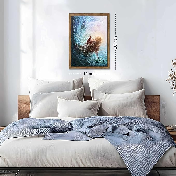 Wood Framed Jesus Christian Wall Art, Hand of God Canvas Paintings Posters Prints, Christ Religion Bible Jesus Salvation Wall Decor for Church Study Prayer Room Home Decoration 12x16 in