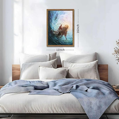 Wood Framed Jesus Christian Wall Art, Hand of God Canvas Paintings Posters Prints, Christ Religion Bible Jesus Salvation Wall Decor for Church Study Prayer Room Home Decoration 12x16 in