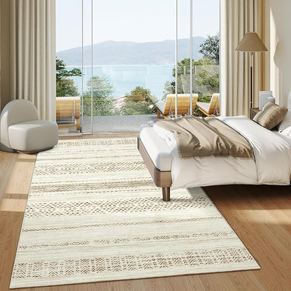 Miukiki 5x7 Area Rug for Living Room Moroccan Washable Rugs Non Slip Indoor Floor Carpet Foldable Large Soft Area Rug for Dining Room Bedroom with Low Pile(Brown,5'x7')