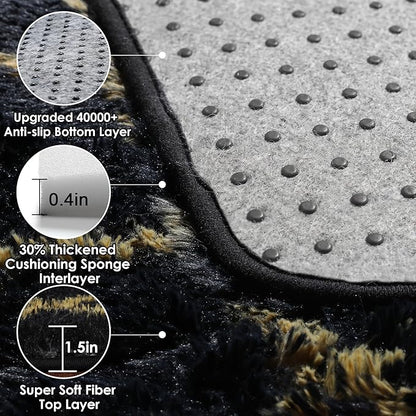 ONASAR 5x7 Area Rugs for Living Room Bedroom, Fluffy Black and Gold Faux Fur Rug, Geometric Boho Soft Plush Shaggy Floor Carpet Mat for Nursery Kids Girls Boys Teen Dorm Home Office Decor