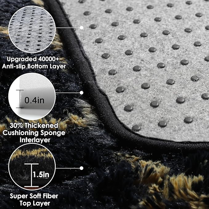ONASAR 7x9 Area Rugs for Living Room Bedroom, Large Boho Fluffy Black and Gold Throw Rug, Geometric Soft Plush Shaggy Floor Carpet for Nursery Kids Girls Boys Teen Dorm Home Decor Aesthetic