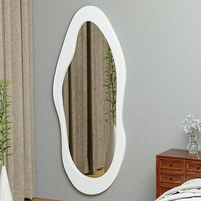 55"x 24" Irregular Wavy Full Length Mirror White Wooden Framed Full Body Mirror Irregular Wall Mirrors Hanging for Bedroom Living Room Cloakroom