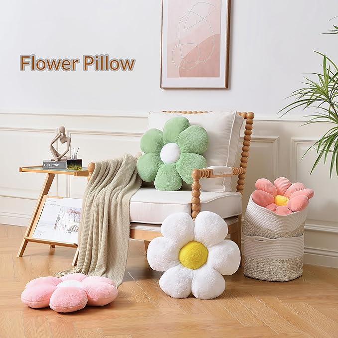 Green Flower Pillow Flower Shaped Throw Pillow Floor 15.7In Cute Daisy Pillows for Bed Sofa Cute Home Decor