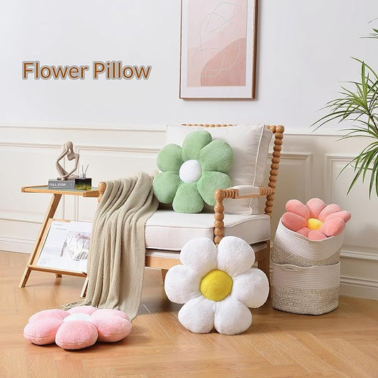 White Flower Pillow，23.62In Floor Pillow Cushion Flower Shaped Throw Pillow Cute Seating Cushion Home Decorative Pillows for Sofa Couch Bed